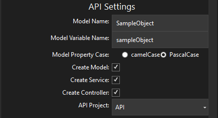 Full Stack Code Gen - API Settings