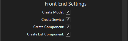 Full Stack Code Gen - Front End Settings