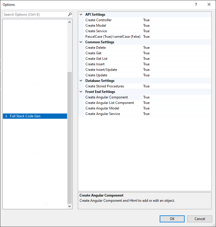 Full Stack Code Gen - Universal Settings